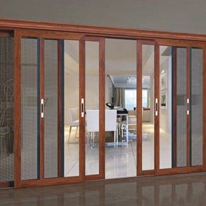 cửa lưới vân gỗ dạng lùa